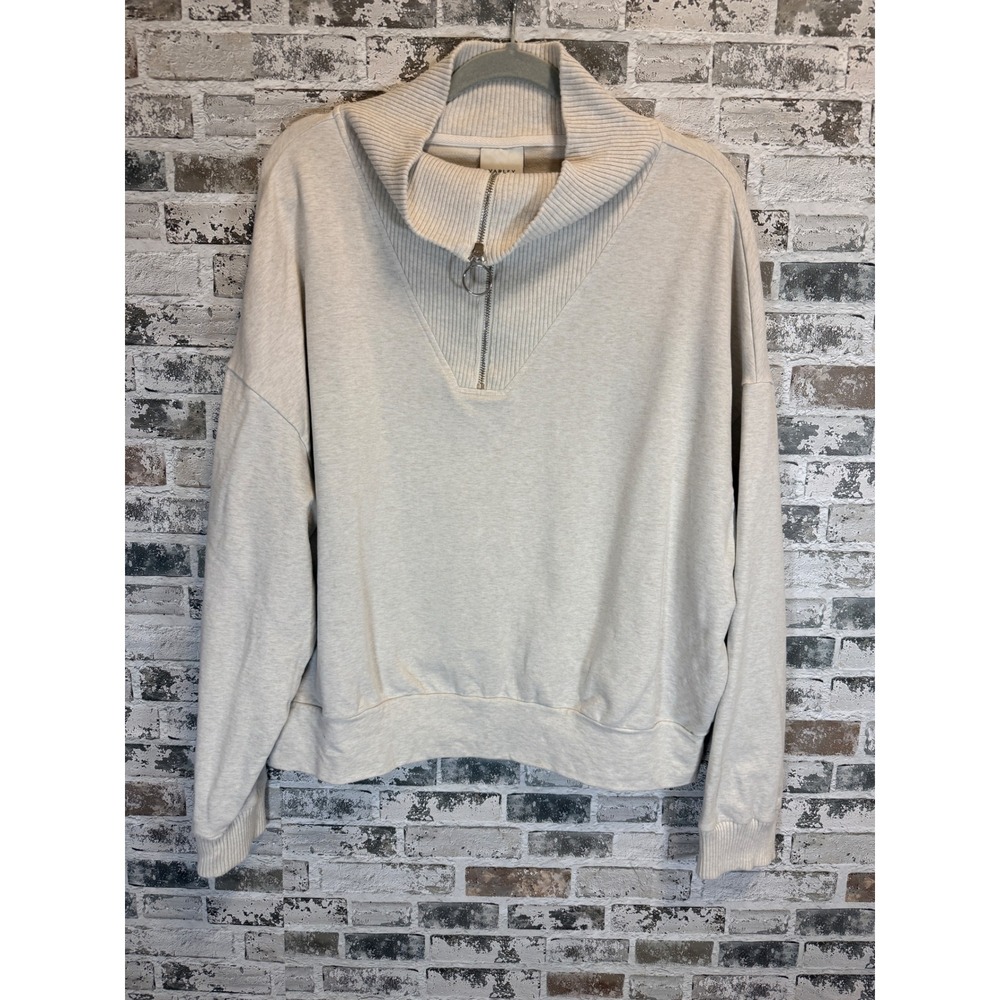 Varley Vine Half Zip Pullover Women XL Oatmeal Funnel Neck Sweatshirt NEW